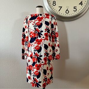 Vintage Red and Blue Floral Long Sleeve Dress